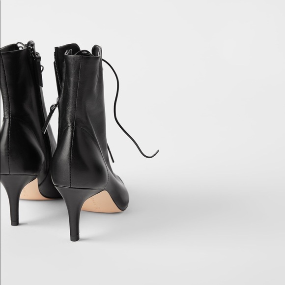 🚫SOLD🚫 Zara Leather Lace-Up Mid-Heel Ankle Boots - Picture 6 of 8